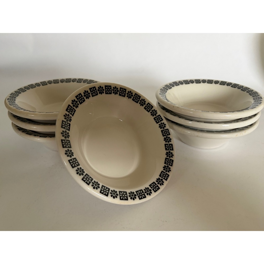 7 Shenango China Rest. White Black Floral Vintage Dessert Bowl 90s Cottagecore